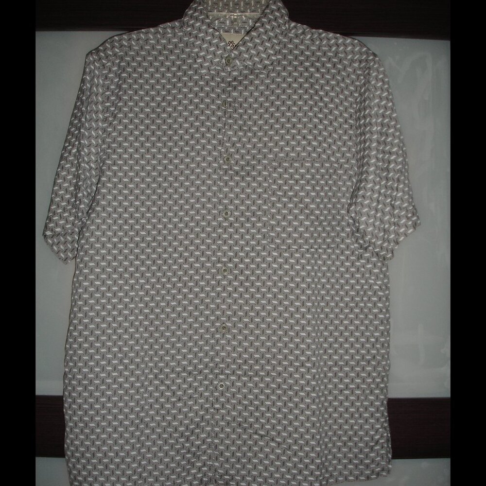 Vintage Silk Formal Short Sleeve Mens Shirt Medium
